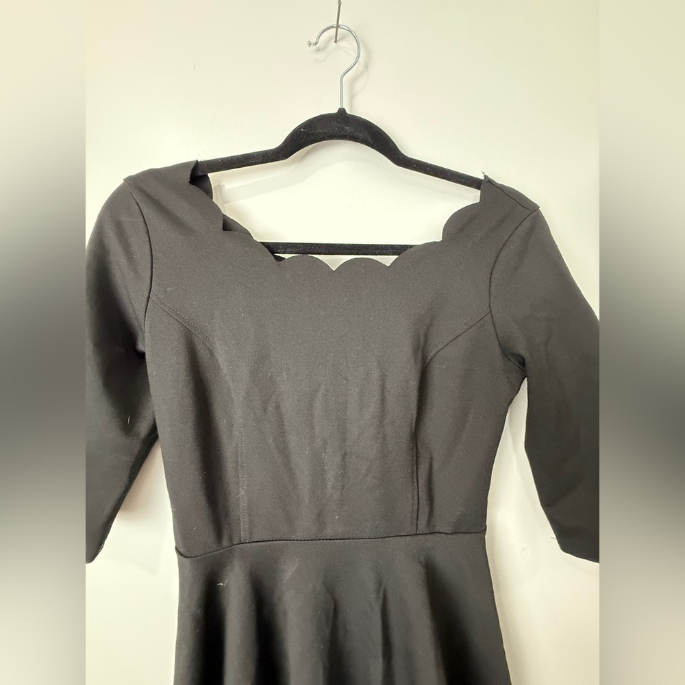 Lulu's Black Scalloped Long Sleeve Dress - Picture 6 of 6